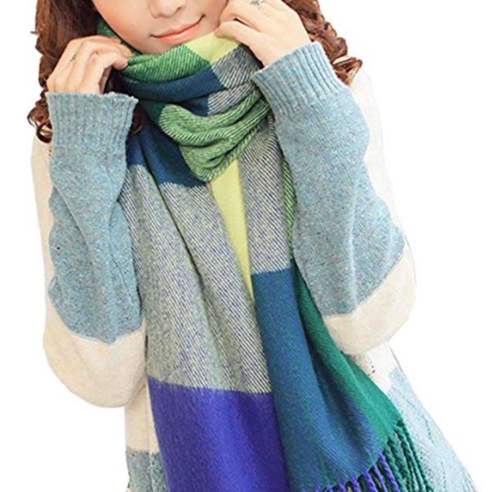 🆕 Cashmere Feel Wrap Blue and Green Women's Scarf Shawl Christmas Gift - Picture 2 of 5